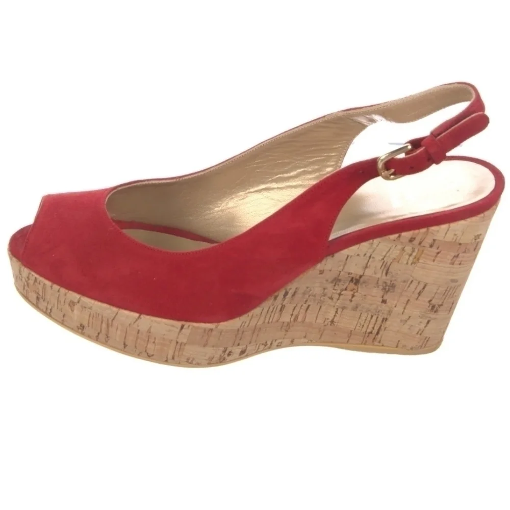 Stuart Weitzman Womens Ankle Suede Slingback Wedge Sandals shoes sz 7.5M